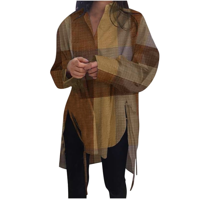 Birdeem Chemise Ajustée Ample pour Femme, Courte, devant, Dos Long, à Lacets, Manches Longues, Col en V, Haut/chemise