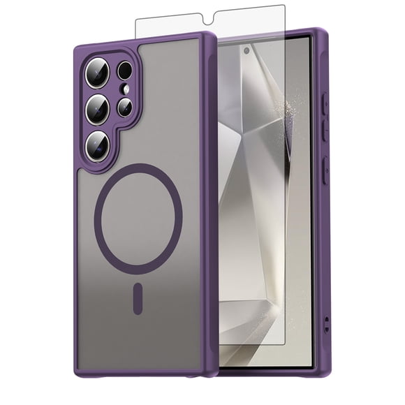 Asuwish Compatible with Samsung Galaxy S24 Ultra 5G Magnetic Phone Case Translucent Matte Anti-fingerprint Back Military Grade DropProof Shockproof Protective Cover for S24Ultra 24S Women Men Purple