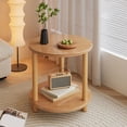 thumbnail image 2 of Beige Round Wood Side Table For Living Room Bedroom With Sturdy Structure And Double Layer Storage Compact Furniture Design 20.87X15.75X15.75 Inches Beige, 2 of 6