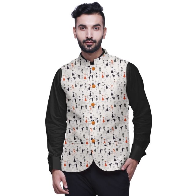 Atasi Manteau Ethnique pour Hommes Imprimé Veste Bandhgala Décontractée TG