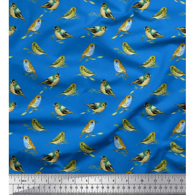 Soimoi Cotton Cambric Fabric Flycathcer Bird Decor Fabric Printed Yard 56 Inch Wide