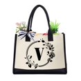 thumbnail image 4 of Toile Sac à Main Lettres Fleur Portable Plage Épaule Shopping Cabas (V), 4 of 7