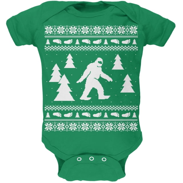 Chandail de Noël Sasquatch Laid Vert Doux pour Bébé une Pièce