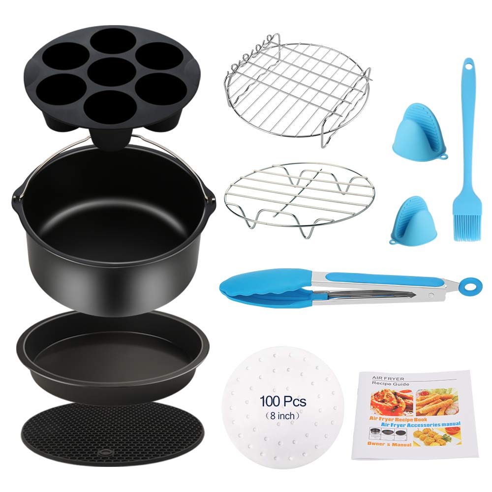 Air Fryer Accessories 11PCS, Fit all 3.7QT-4.0-5.8QT Power Deep Hot Air Fryer with Cake Barrel, Pizza Pan