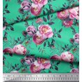 thumbnail image 3 of Soimoi Green Cotton Poplin Fabric Ranunculus & Penoy Floral Print Sewing Fabric Yard 42 Inch Wide, 3 of 3