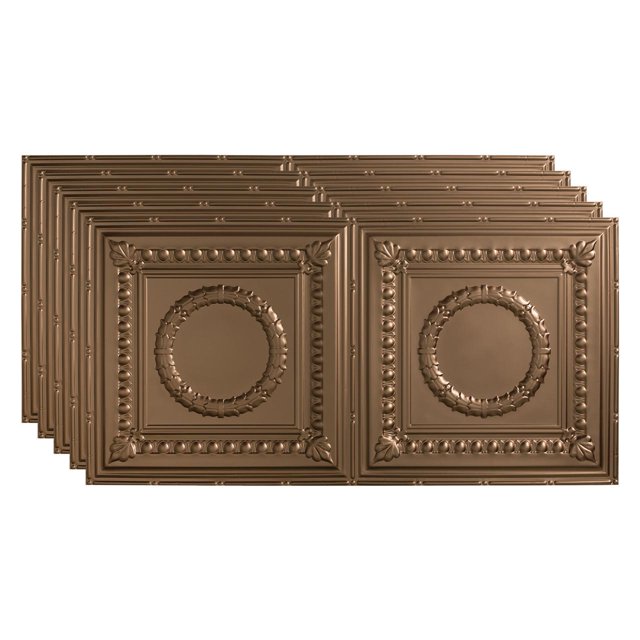 Fasade Rosette Vinyl 2ft x 4ft Glue Up Ceiling Panel Argent Bronze 5 Pack
