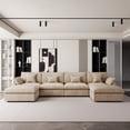 thumbnail image 1 of The Magic Home 4-Seater Cloud Modular U-Shaped Linen Sectional Sofa, Khaki, 1 of 14