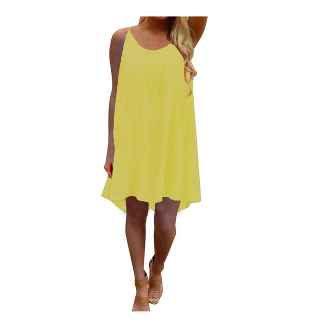 Fridja Womens Spaghetti Strap Back Howllow Out Summer Chiffon Beach Short Dress