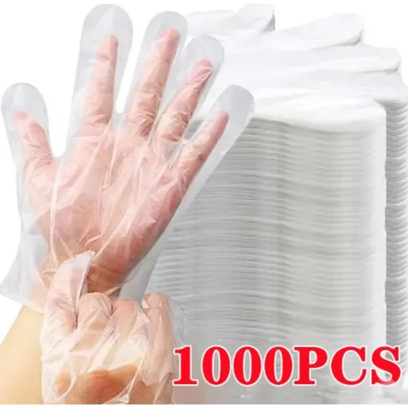 Gants en Plastique Jetables Transparents, Imperméables, Gants Sûrs pour les Aliments pour la Cuisine, le Restaurant, le BBQ et la Manipulation des Aliments, Lot de 1000 Pcs, Transparents