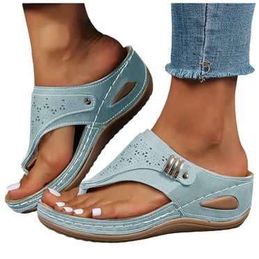 Sandales de Plage Orthopédiques à Talon Compensé pour Femmes 2025 Confortables de Plage Décontractées à Enfiler pour la Marche Sandales à Enfiler