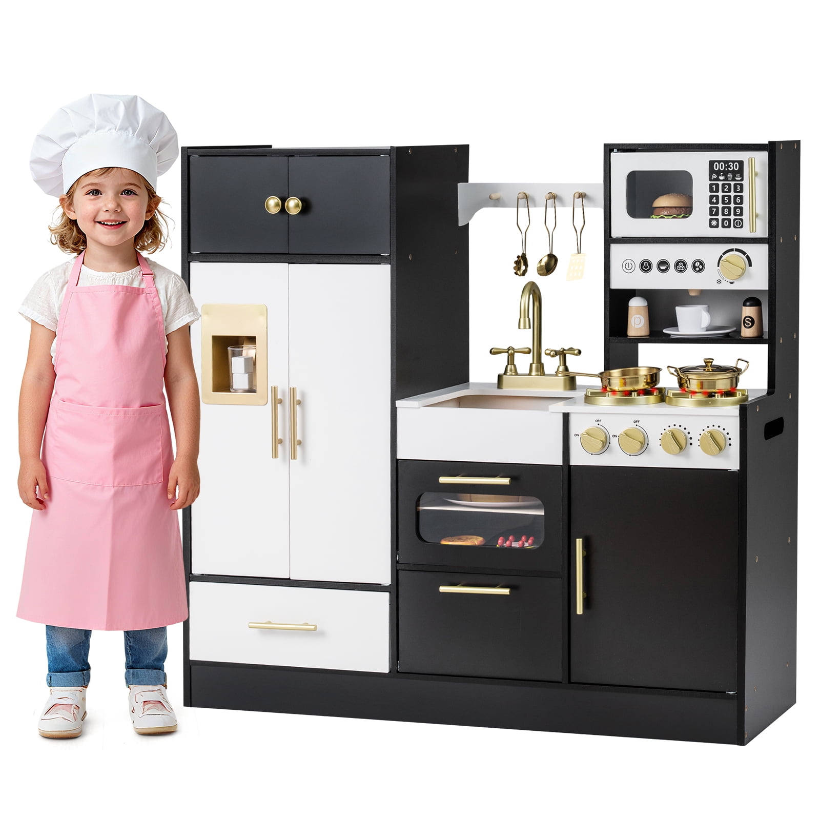 Gymax Play Kitchen for Kids w/Realistic Lights & Sounds Stoves Sink Faucet Oven