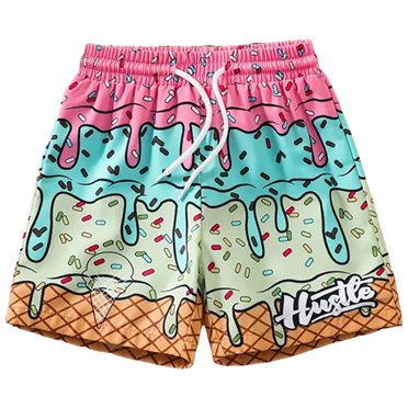 felwors Short de Bain d'Été pour Garçon, Mode, Taille à Cordon, Glace (Rose, 5-6 Ans)
