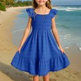 thumbnail image 2 of Kids Girls Summer Dresses Cute Double Layer Ruffle Sleeve Smocked Flowy Dress Sundress 3-14 Years, 2 of 4