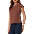thumbnail image 4 of INSPIRE CHIC Women's Solid Blouse V Neck Ruffle Cap Sleeve Lightweight Work Blouse S Brown, 4 of 5