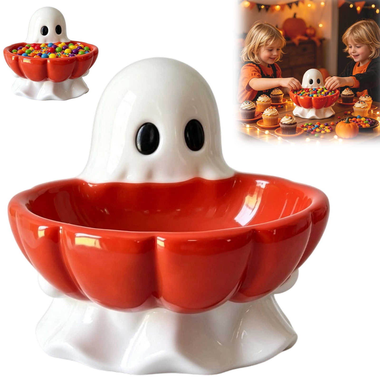 VALIEM GHOST BOWL L† 1 7* MOAOASPER Ghost Halloween Candy Bowl Figurine for Home Decor, Cute