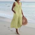 thumbnail image 2 of Yuyuzo Robes Printemps Été pour Femmes 2025 Boutonnée Col en V Longue Robe en Coton Lin Décontractée Confortable Robe Débardeur avec Poches, 2 of 5