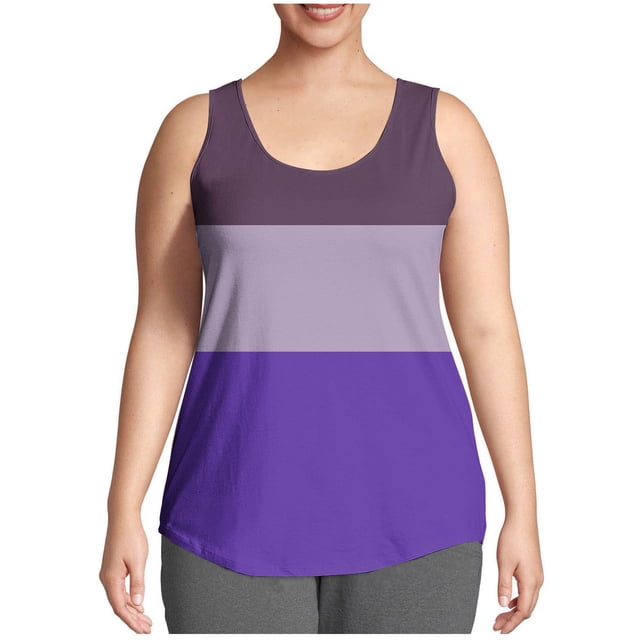 Swstbby Soldes d'Été! Hauts d'Été pour Femmes Grande Taille, Mode Décontractée Imprimée Ample Débardeur Col Rond Violet XXXXXL