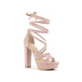 thumbnail image 1 of BLISSFUL STEP Sandales à Talons Hauts Épais à Plateforme à Lacets pour Femmes Rose Poudré (Taille 9), 1 of 6