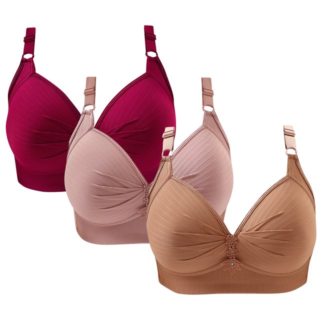 Bras for Women, 3PCWomans Printing Gathered Together Large Size Daily Bra Underwear No Rims