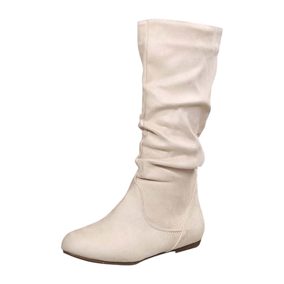 Wensltd Women's Flat Knee High Boots Comfortable Wide Calf Side Zipper Round Toe Casual Winter Boots for Women