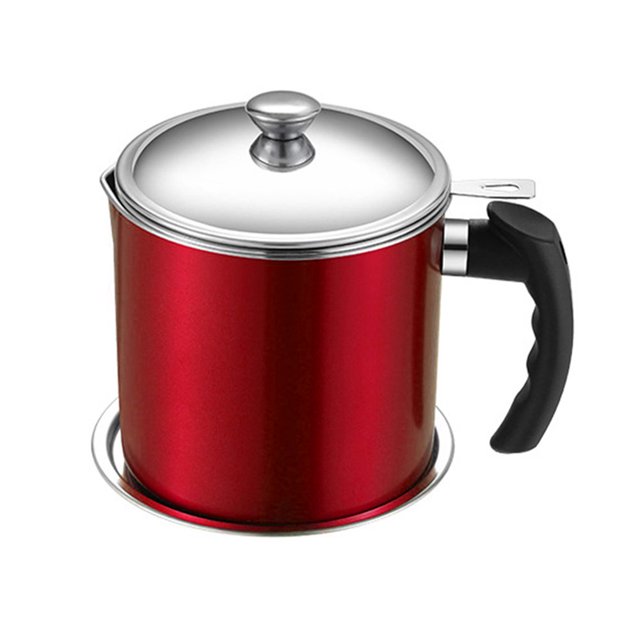1.3L Stainless Steel Oil Can Filter Mesh Strainer Container Anti-leakage Storage Tank Red by