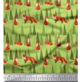 thumbnail image 1 of Soimoi Green Heavy Satin Fabric Artistic Tree & Wolf Animal Decor Fabric Printed Yard 54 Inch Wide, 1 of 5