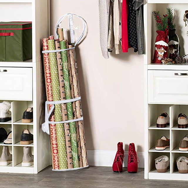 Sac de Rangement Polyvalent pour Textiles de Maison pour Emballage à Fermeture Éclair Transparente et Organisation de Tubes en Papier pour les Fêtes