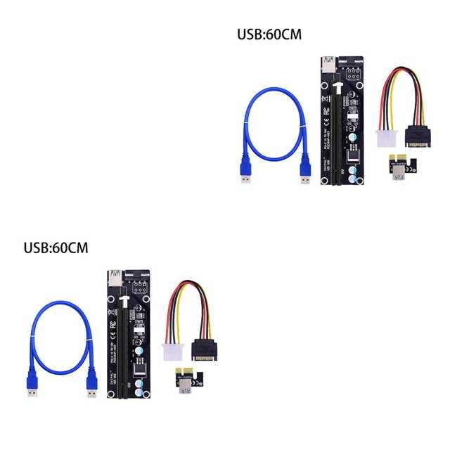 Ruiboury VER003 PCI-E Riser Card 30CM 60CM USB 3.0 Cable PCI 1X to 16X Extender PCI-E Adapter for GPU Miner Mining Black 60CM 2Set