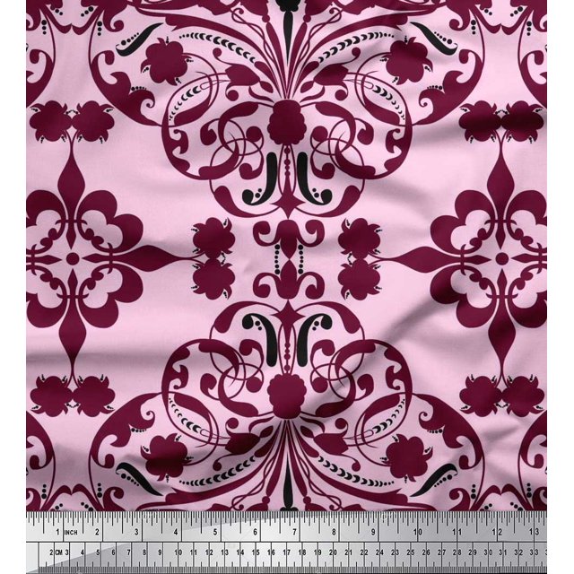 Soimoi Crepe Silk Fabric Moroccan Damask Decor Fabric Printed Yard 42 Inch Wide