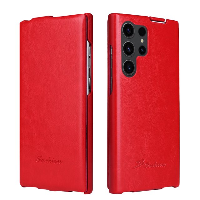 Flip Leather Case for Samsung Galaxy S25 Ultra - Top & Bottom Opening Design - Full Protection - Multiple Color Options (Red,for Galaxy S25 Ultra)