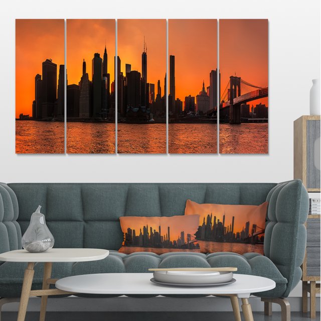 Silhouettes de Manhattan Panorama - Impression sur Toile Extra Grand