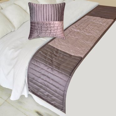 The HomeCentric King / Queen / Twin Purple Luxury Full 68"x18" Bed Runner WITHOUT Pillow Cover, Patchwork, Quilted, Striped Bed Scarf on Satin fabric - Plum Radiance
