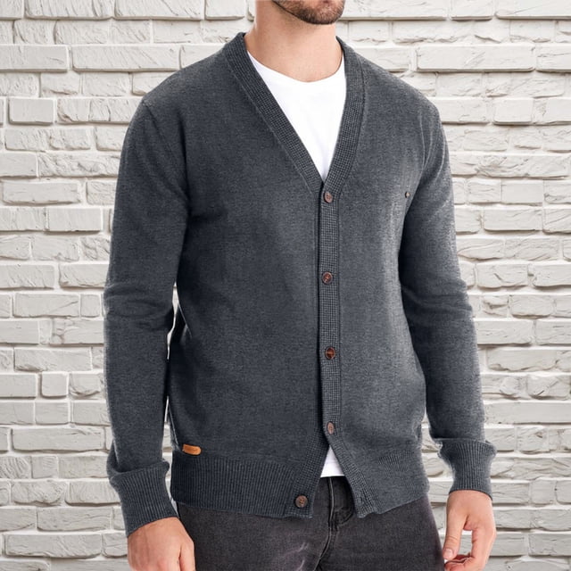 Styesk Cardigan Sweater for Men Open Front Button Knit Sweater Solid Color Loose Fit Long Sleeve Sweater Casual Soft Cotton Chunky Cardigan