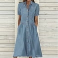 thumbnail image 3 of Cameland Robe Décontractée en Denim Uni à Col en V pour Femmes, à Manches Courtes, pour le Printemps et l'Été, 3 of 6