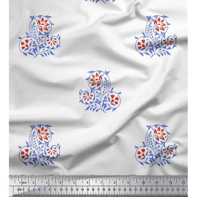 Soimoi Poly Georgette Fabric Leaves & Floral Block Print Fabric by The Yard 52 Inch Wide