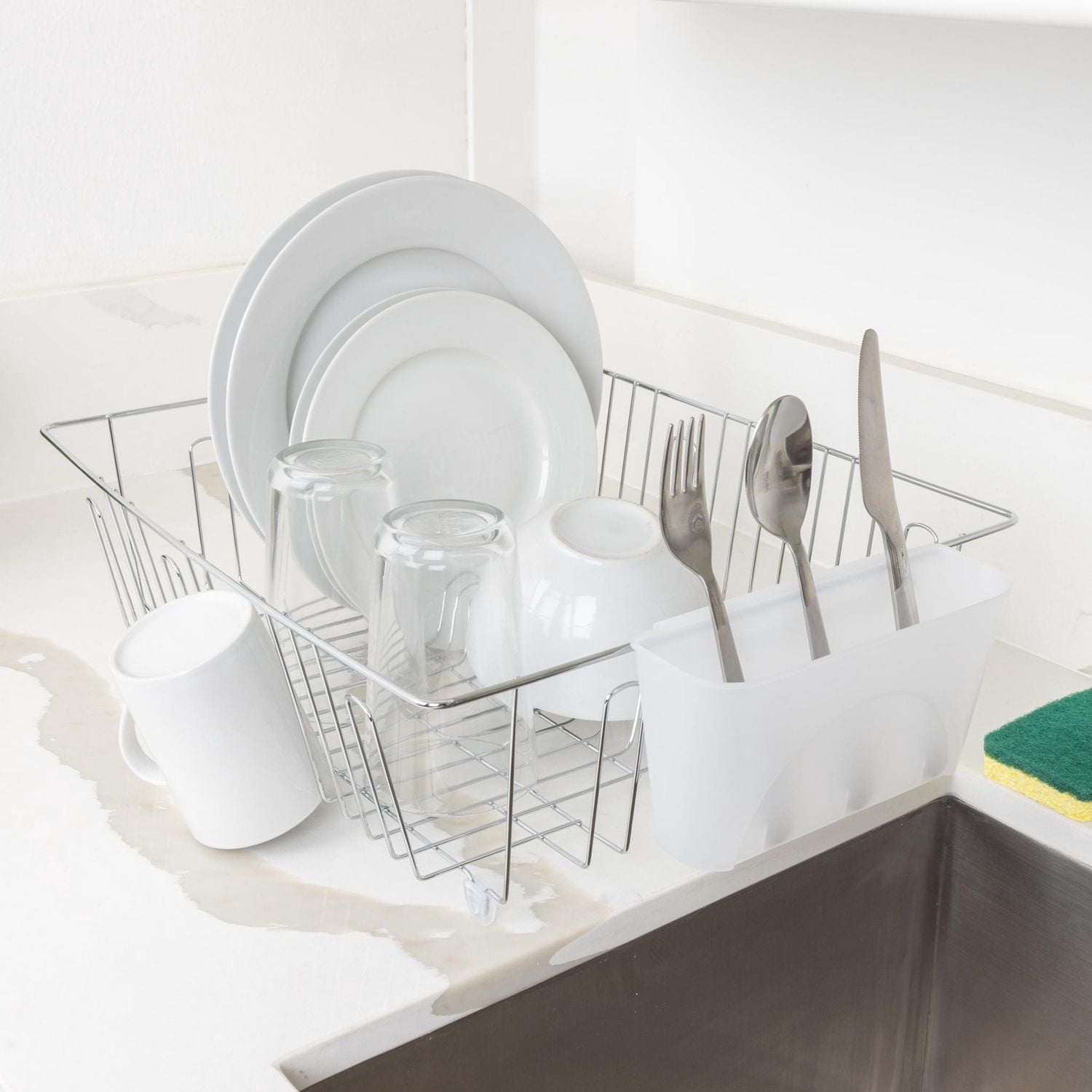 Mainstays Large Dish Drainer Rack - Chrome/White