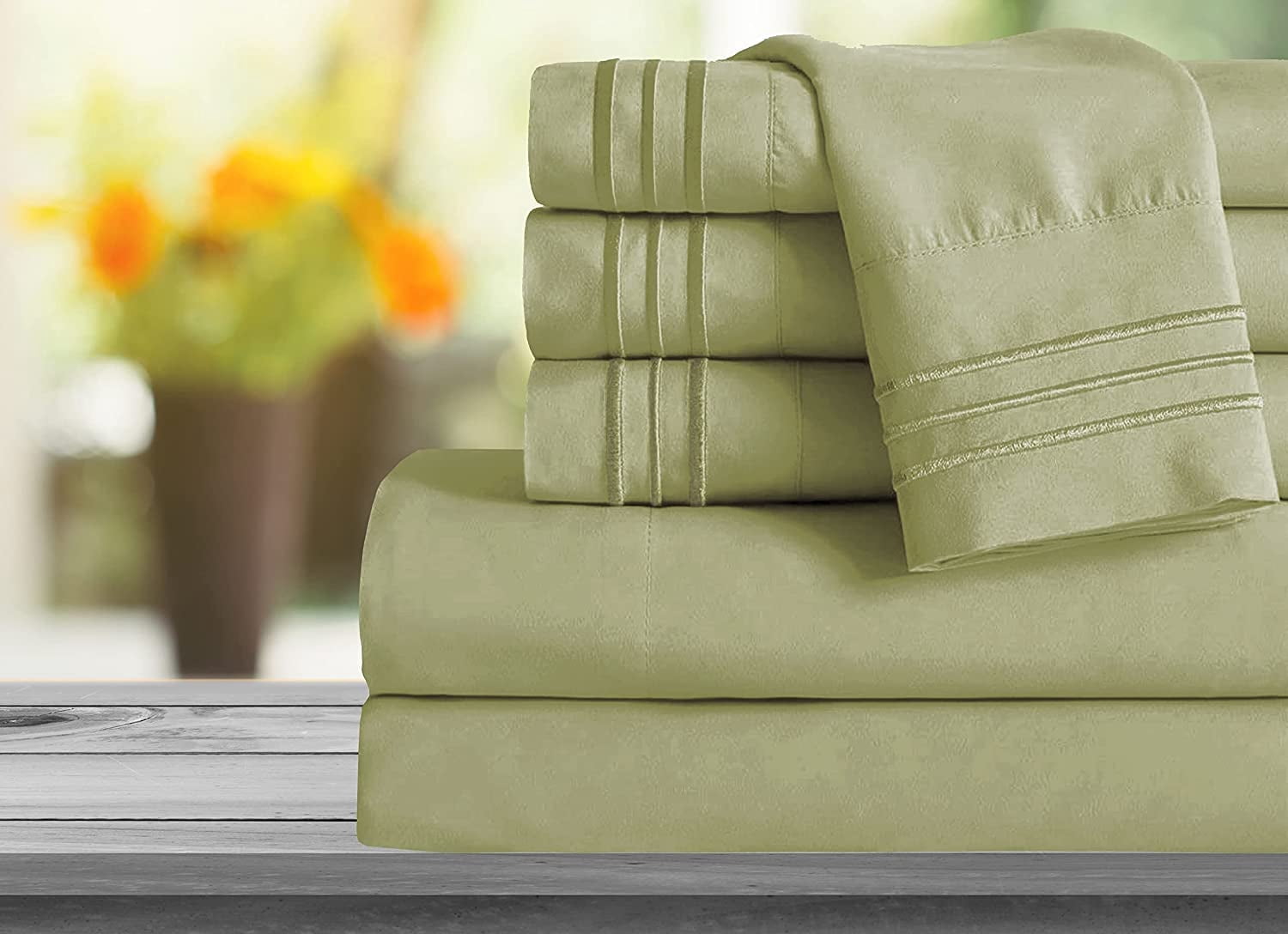 Mocassi 1800 Series Sheet Set 6 Pieces Deep Pocket Full Sage/Green