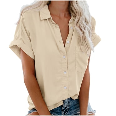 RKSTN Hauts Grande Taille Mode Femme Décontracté Bouton Blouse Unie T-Shirt à Manches Courtes Hauts d'Été Chemisiers et Hauts pour Femmes Chic, T-Shirts Surdimensionnés, Hauts d'Été Boho à Fleurs