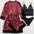 thumbnail image 4 of LSLJS Women Lace Satin Wireless Bra Camisole Shorts Pajamas Robe Four Piece Set, Lingerie Sets, 4 of 9