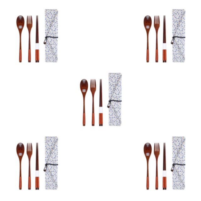 Maytalsory Set School Student Chopstick Fork Spoon Flatware with Storage Bag Type 7 5Set