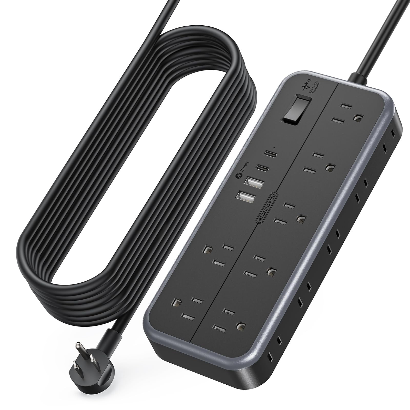 NTONPOWER Extension Cord 25 Ft with Multiple Outlets(14 Outlets & 4 USB), 1875W/2700J Power Strips with Surge Protection, 15A Long Extension Cord Surge Protector for Hom