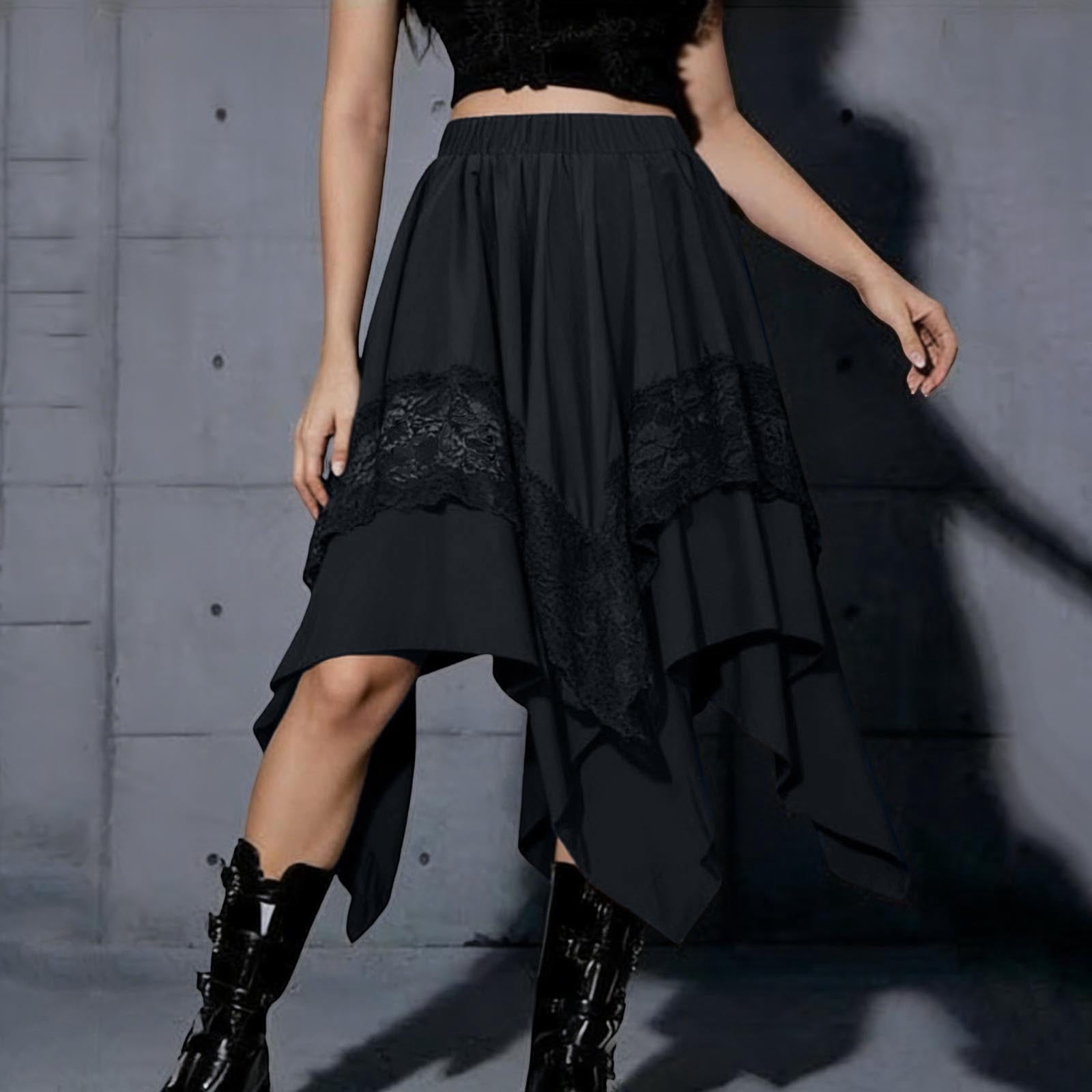 スカート High Low lace skirt Floral Maxi Skirt Women's Goth Midi Skirts Elastic Waist