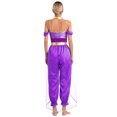 thumbnail image 3 of TiaoBug Womens Shiny Sequins Off Shoulder Jumpsuit with Choker Flowy Tassel Rompers One Piece Outfits Purple 3XL, 3 of 6