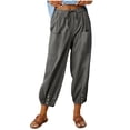thumbnail image 3 of QATAINLAV Mes Commandes Passées par Moi, Pantalon Capri Taille Haute à Cordon pour Femme en Coton et Lin, Pantalon Décontracté d'Été pour la Plage, Pantalon Court à Boutons et Bas Resserré avec Poches Gris Foncé TTG, 3 of 8