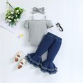 thumbnail image 4 of Yuyuzo Newborn Baby Girl Clothes Set Ribbed Knit Button down Romper Flare Jeans Infant Outfits with Headband, 4 of 7