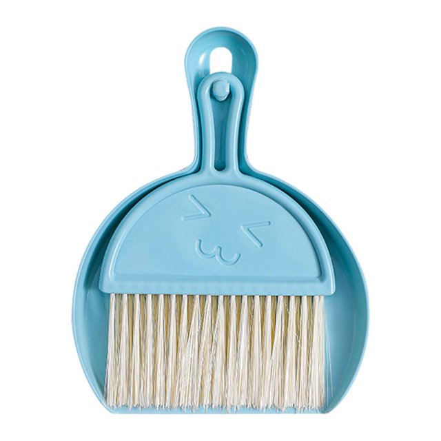 Mini Dustpan and Brush Set Keyboard Brush Desktop Cleaning Broom for Office Desk Blue