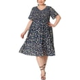 thumbnail image 1 of GRACE & GRANDEUR Robe Midi Évasée Élégante à Smocks à Fleurs pour Femme Grande Taille2X Bleu, 1 of 6