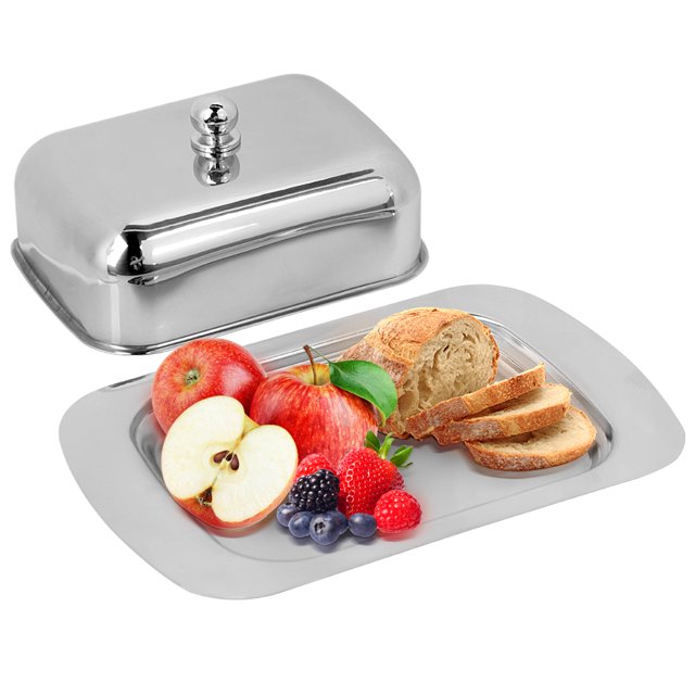 Khall Stainless Steel Butter Cheese Dish Tray Box Food Storage Dessert Container Keeper with Lid, Cheese Container, Butter Container