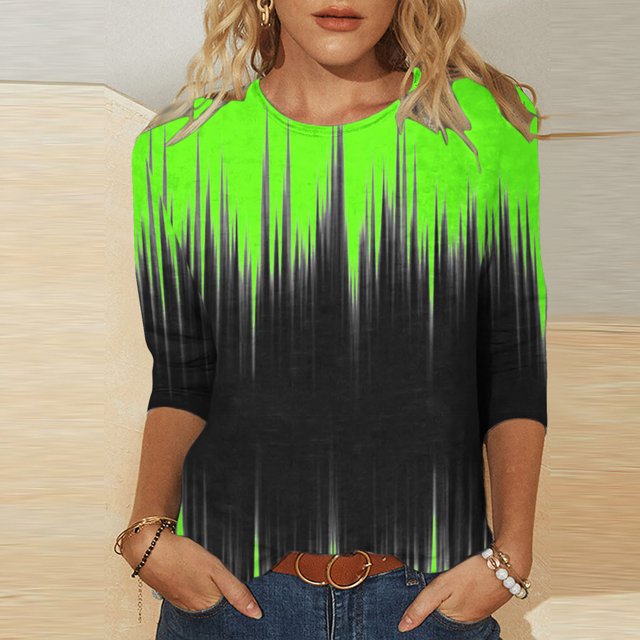Blouse pour Femmes T-shirt Décontracté Imprimé Col Rond Manches 3/4 Haut Ample