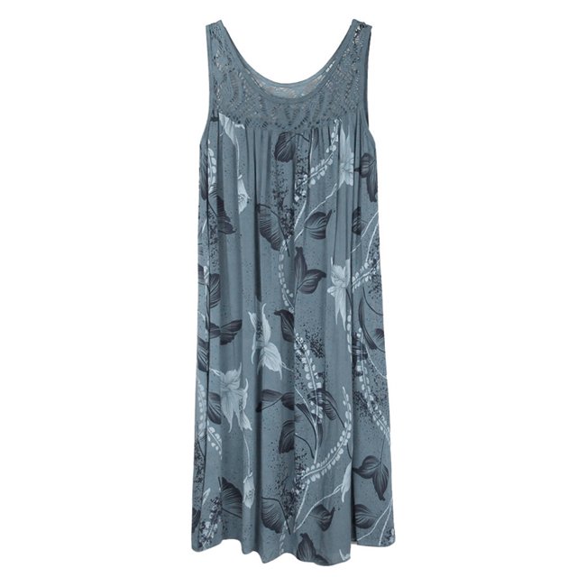 Birdeem Womens Spring/Summer Round Neck Lace Patchwork Printed Loose Sleeveless Dress